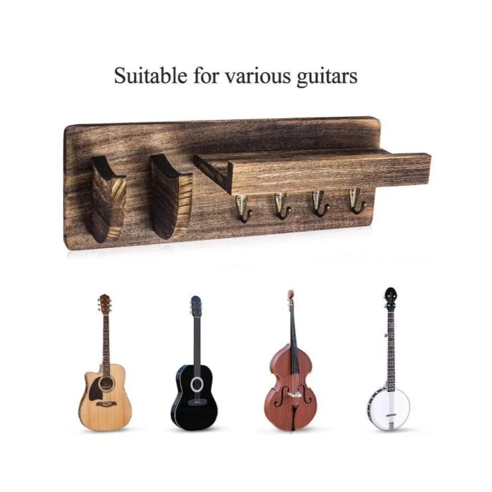 NEW Wooden Guitar Holder Wall Mount Bracket Hanger Pick Shelf Screwdriver Music